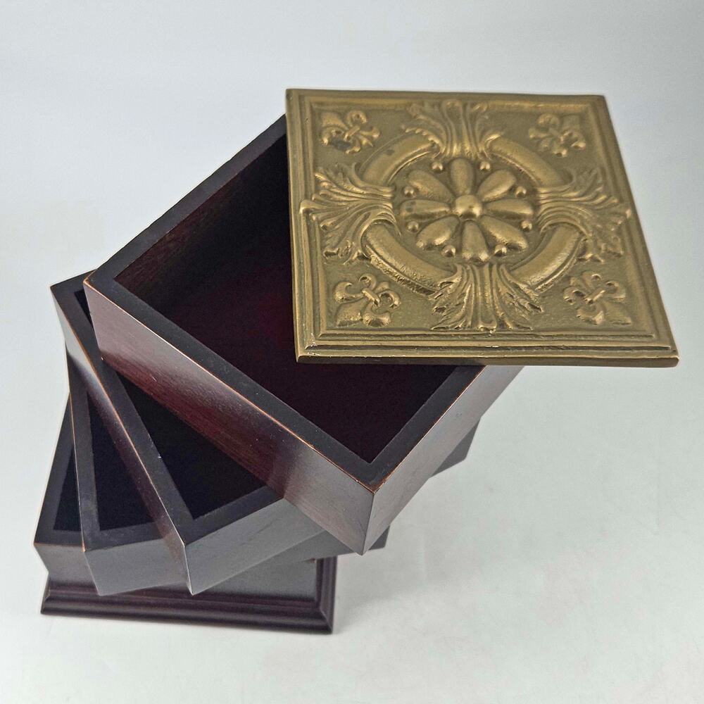 vintage Bombay Company four tiered wooden swivel jewelry trinket box mahogany